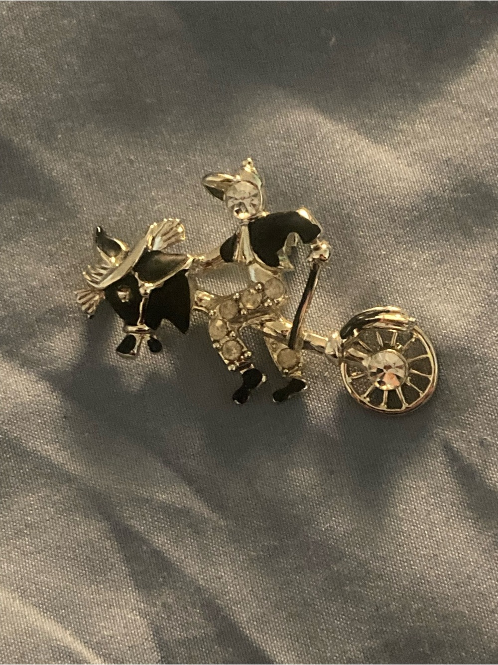 Gold-Tone and Black Enamel Tricycle Pin Brooch